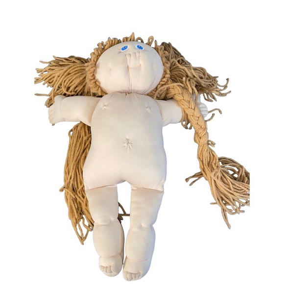 Vtg 80s Handmade Soft Sculpture Cabbage Patch Kid Style Girl Blue Eyes Dress 18” - Picture 6 of 8